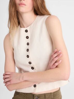NWT Madewell 100% Button Front Linen Shell Top in Ivory Linen Size 6